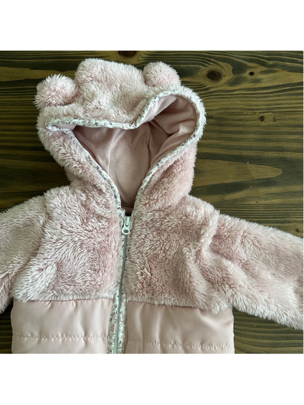 Carter’s Baby Puffer Jacket 3M Pink Bear Ear Hood Faux Fur Coat